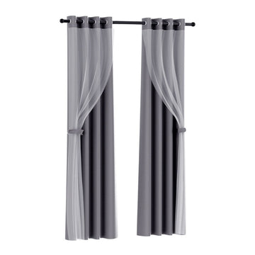 Artiss 2X 132x274cm Blockout Sheer Curtains Charcoal - RnR Galore