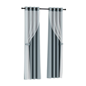Artiss 2X 132x274cm Blockout Sheer Curtains Light Grey - RnR Galore