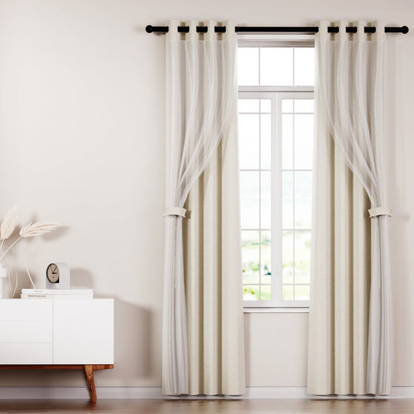 Artiss 2X 132x304cm Blockout Sheer Curtains Beige - RnR Galore