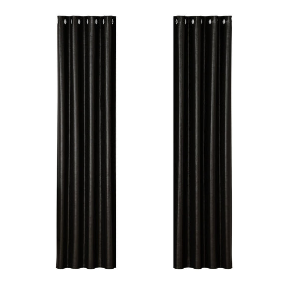 Artiss 2X Blockout Curtains Eyelet 140x230cm Black Shine - RnR Galore