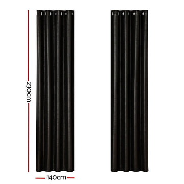 Artiss 2X Blockout Curtains Eyelet 140x230cm Black Shine - RnR Galore