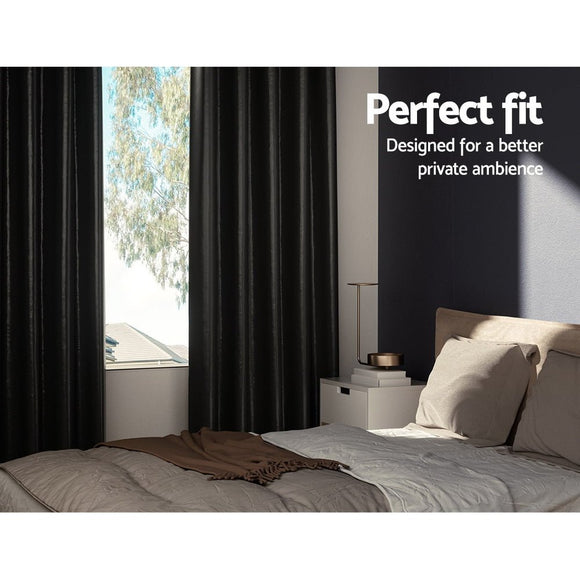 Artiss 2X Blockout Curtains Eyelet 140x230cm Black Shine - RnR Galore