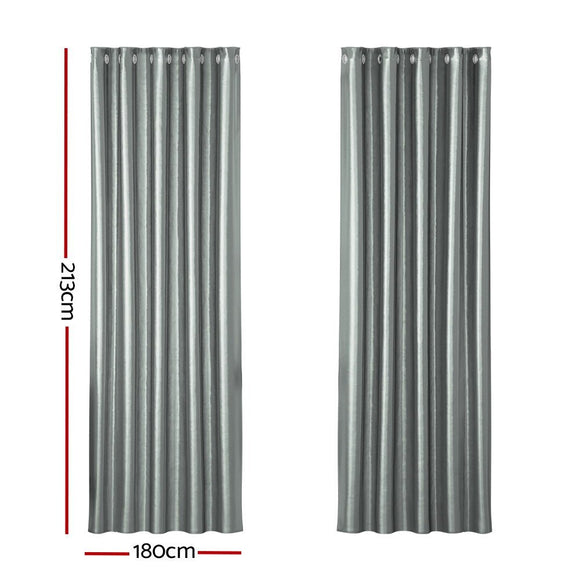 Artiss 2X Blockout Curtains Eyelet 180x213cm Grey Shine - RnR Galore