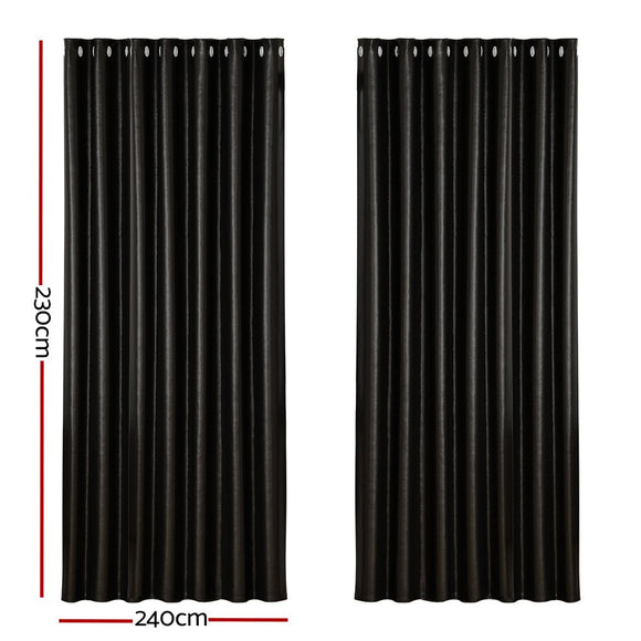 Artiss 2X Blockout Curtains Eyelet 240x230cm Black Shine - RnR Galore