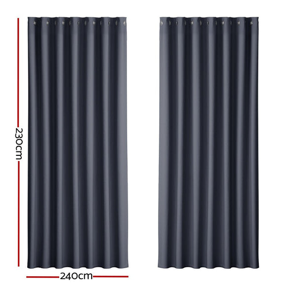 Artiss 2X Blockout Curtains Eyelet 240x230cm Charcoal - RnR Galore