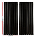 Artiss 2X Blockout Curtains Eyelet 300x230cm Black Shine - RnR Galore