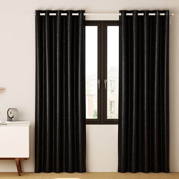 Artiss 2X Blockout Curtains Eyelet 300x230cm Black Shine - RnR Galore