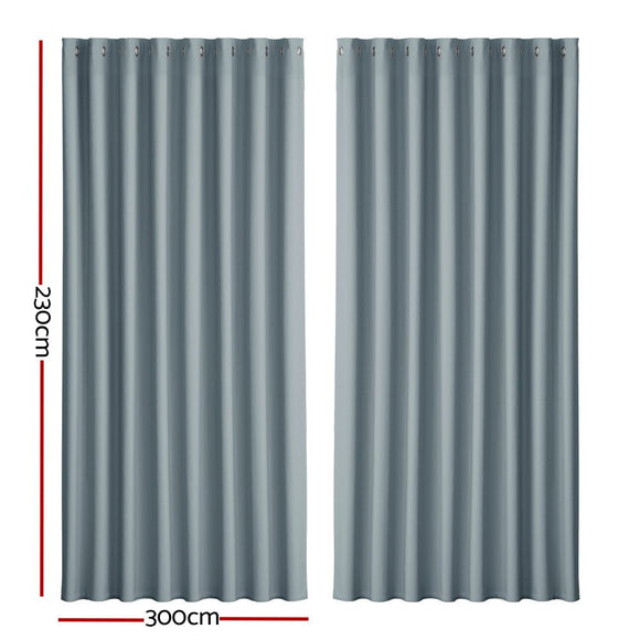 Artiss 2X Blockout Curtains Eyelet 300x230cm Grey - RnR Galore