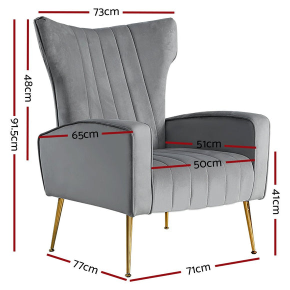 Artiss Armchair Grey Velvet Kate - RnR Galore