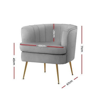 Artiss Armchair Lounge Accent Chair Armchairs Sofa Chairs Velvet Grey Couch - RnR Galore