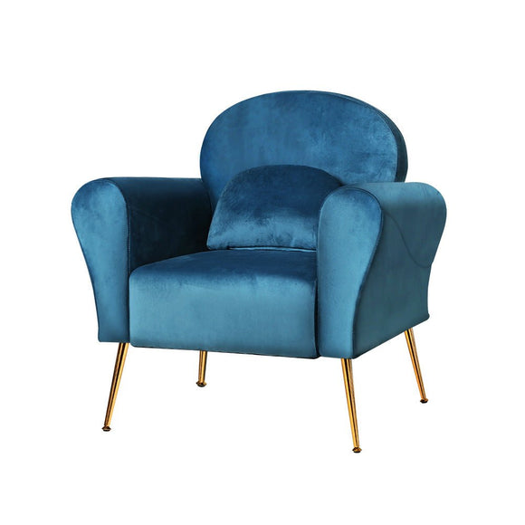 Artiss Armchair Lounge Chair Accent Chairs Armchairs Sofa Navy Velvet Cushion - RnR Galore