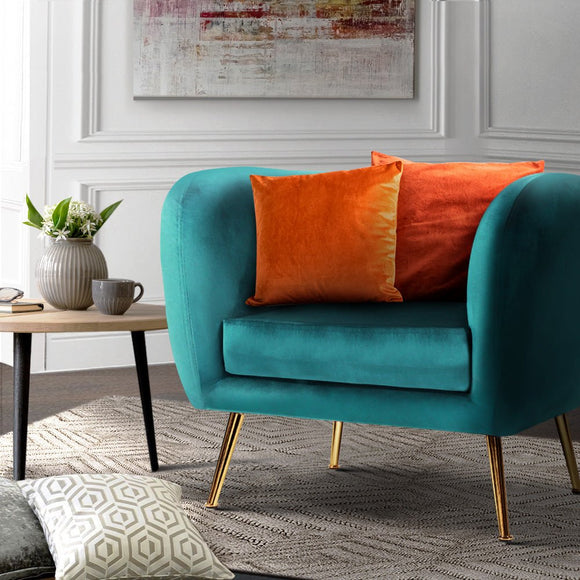 Artiss Armchair Lounge Sofa Arm Chair Accent Chairs Armchairs Couch Velvet Green - RnR Galore