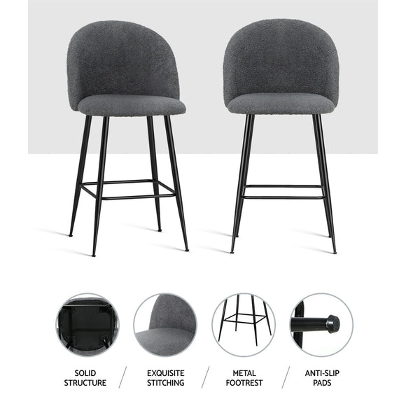 Artiss Bar Stools Kitchen Counter Barstools Sherpa Metal Chairs x2 - RnR Galore