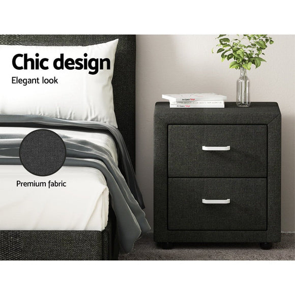 Artiss Bedside Table 2 Drawers Fabric - CADEN Charcoal - RnR Galore