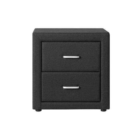 Artiss Bedside Table 2 Drawers Fabric - CADEN Charcoal - RnR Galore