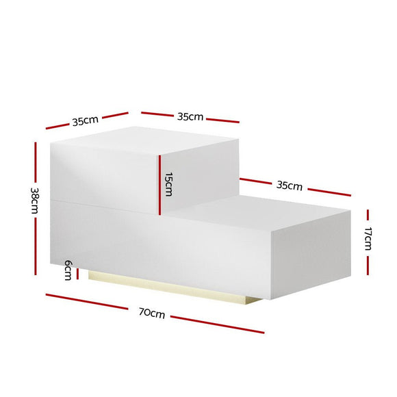 Artiss Bedside Tables LED 2 Drawers - REMI White - RnR Galore
