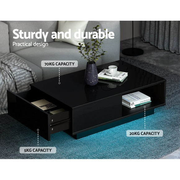 Artiss Coffee Table Led Lights Black - RnR Galore