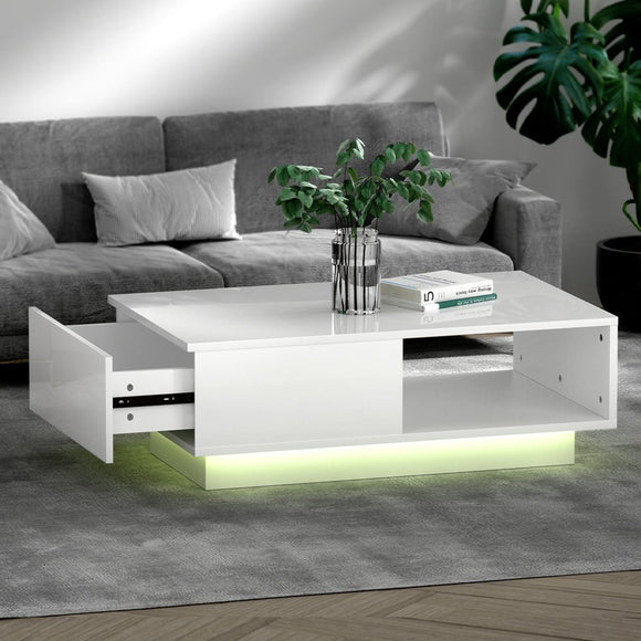 Artiss Coffee Table Led Lights White - RnR Galore