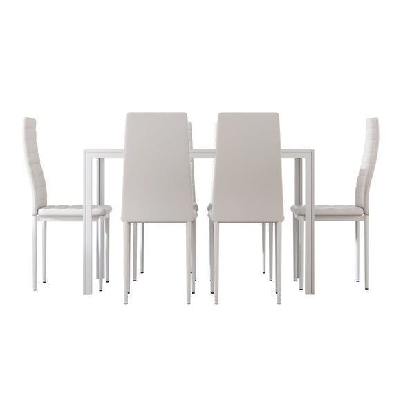 Artiss Dining Chairs and Table Dining Set 6 Chair Set Of 7 White - RnR Galore