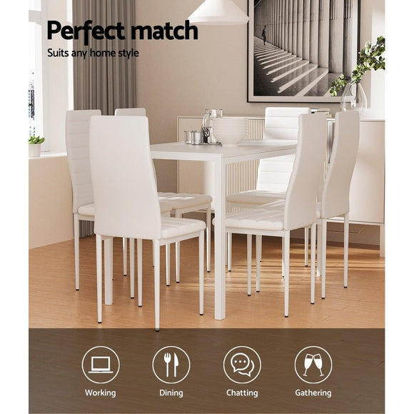 Artiss Dining Chairs and Table Dining Set 6 Chair Set Of 7 White - RnR Galore