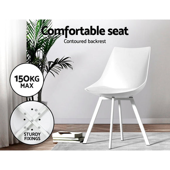 Artiss Dining Chairs Set of 2 PU Leather Plastic Metal White - RnR Galore