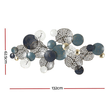 Artiss Metal Wall Art Hanging Sculpture 132cm Home Decor Leaf Circles Blue - RnR Galore