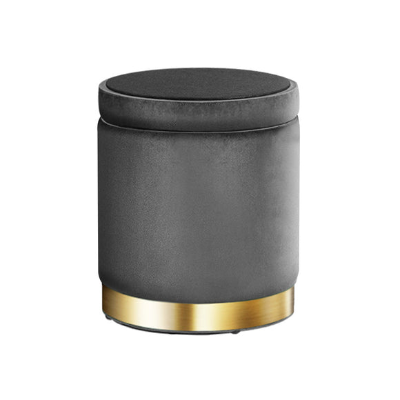 Artiss Ottoman Storage Foot Stool Round Velvet Charcoal - RnR Galore