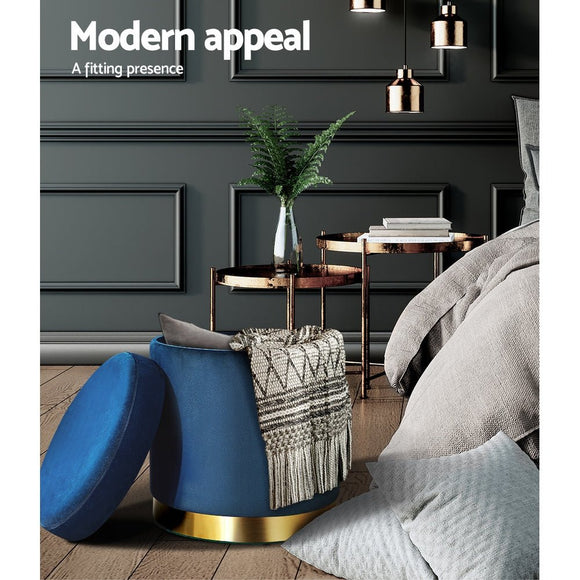 Artiss Ottoman Storage Foot Stool Round Velvet Navy - RnR Galore