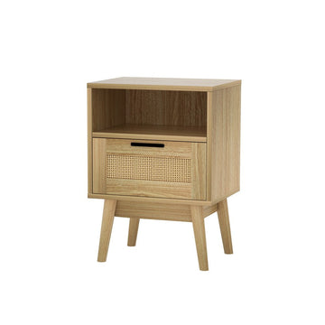 Artiss Rattan Bedside Table 1 Drawer with Shelf - REI Oak - RnR Galore