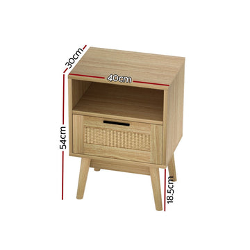 Artiss Rattan Bedside Table 1 Drawer with Shelf - REI Oak - RnR Galore