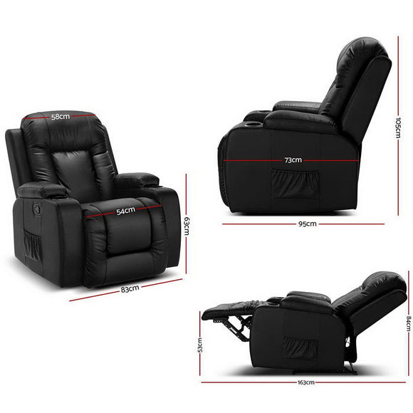 Artiss Recliner Chair Electric Heated Massage Chairs Faux Leather Cabin - RnR Galore
