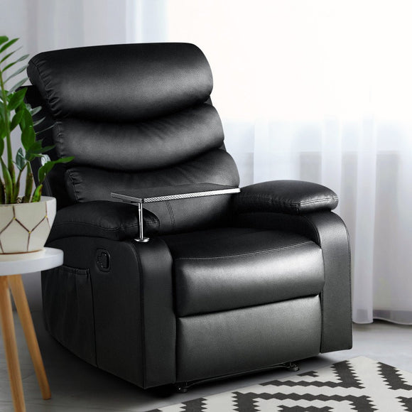 Artiss Recliner Chair Leather Black Tray Table Erika - RnR Galore