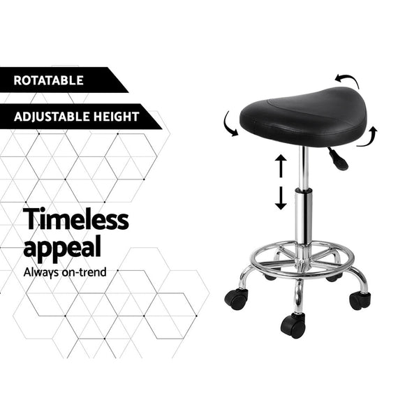 Artiss Salon Stool Saddle Swivel Chair Black - RnR Galore