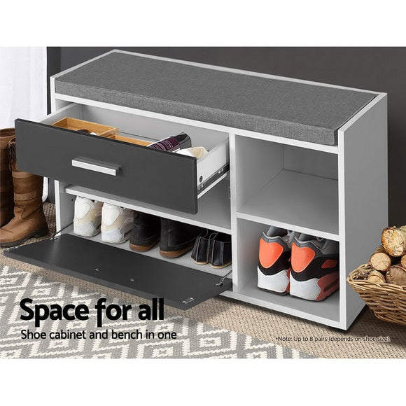 Artiss Shoe Cabinet Bench Shoes Storage Organiser Rack Wooden Cupboard Fabric Seat Adjustable Shelf - RnR Galore