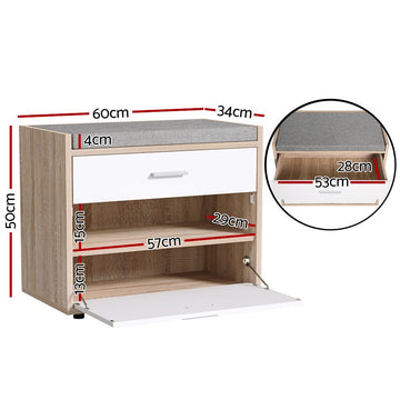 Artiss Shoe Rack Cabinet Bench 8 Pairs White Niva - RnR Galore