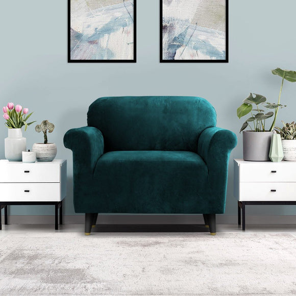 Artiss Sofa Cover Couch Covers 1 Seater Velvet Agate Green - RnR Galore