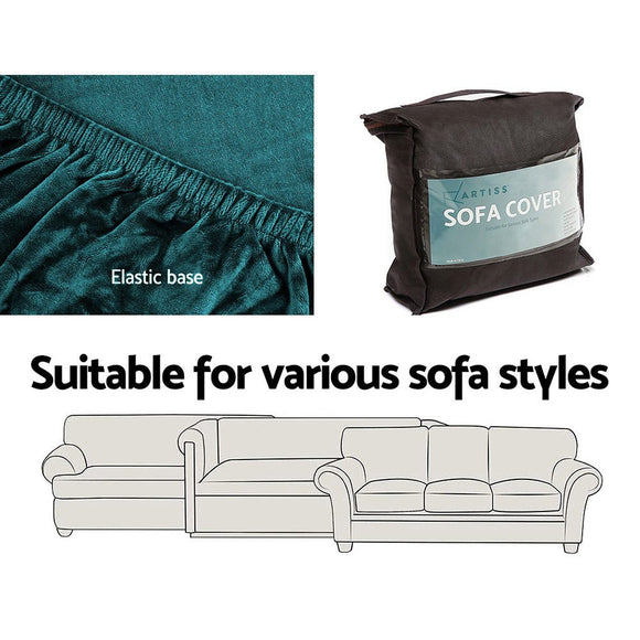 Artiss Sofa Cover Couch Covers 1 Seater Velvet Agate Green - RnR Galore