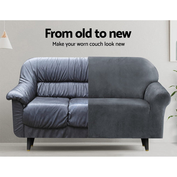 Artiss Sofa Cover Couch Covers 1 Seater Velvet Grey - RnR Galore