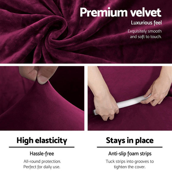 Artiss Sofa Cover Couch Covers 1 Seater Velvet Ruby Red - RnR Galore