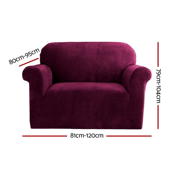 Artiss Sofa Cover Couch Covers 1 Seater Velvet Ruby Red - RnR Galore