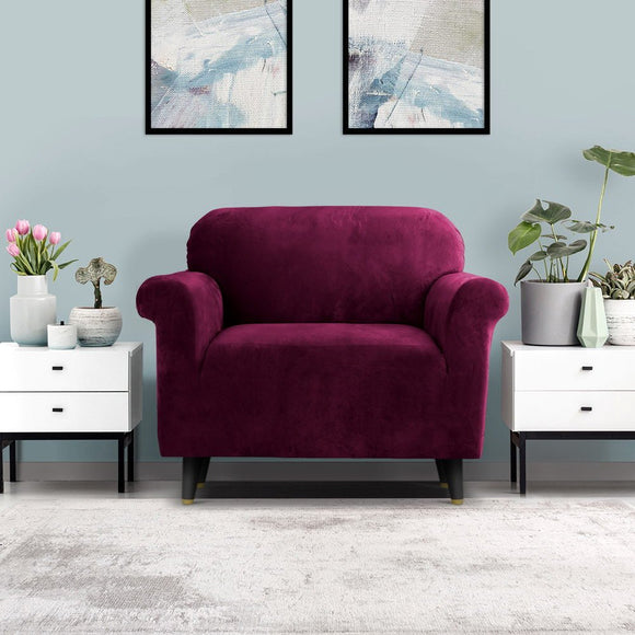 Artiss Sofa Cover Couch Covers 1 Seater Velvet Ruby Red - RnR Galore