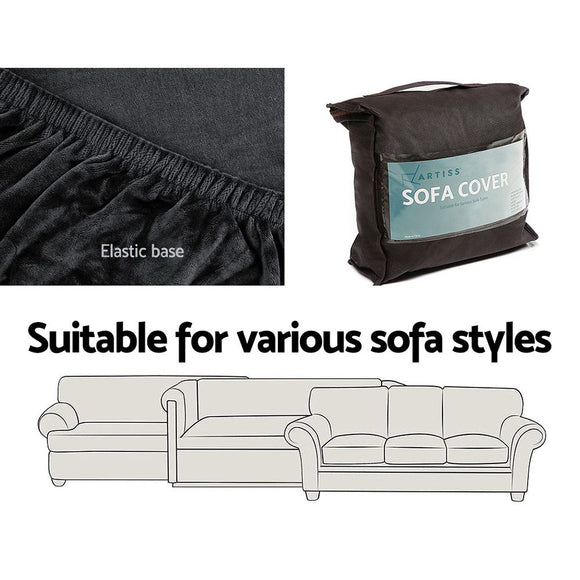Artiss Sofa Cover Couch Covers 2 Seater Velvet Black - RnR Galore