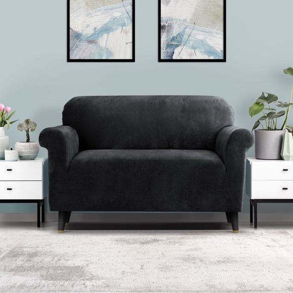 Artiss Sofa Cover Couch Covers 2 Seater Velvet Black - RnR Galore