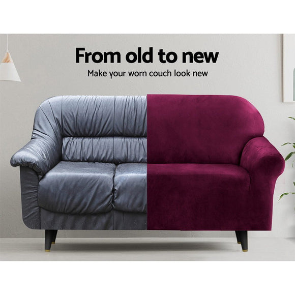 Artiss Sofa Cover Couch Covers 2 Seater Velvet Ruby Red - RnR Galore