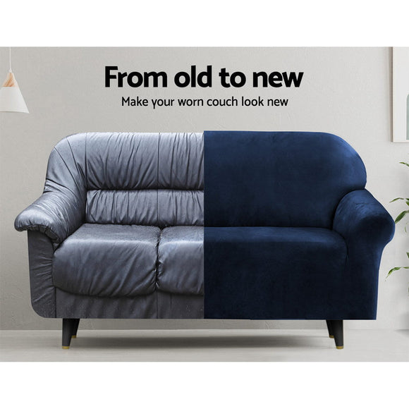 Artiss Sofa Cover Couch Covers 2 Seater Velvet Sapphire - RnR Galore
