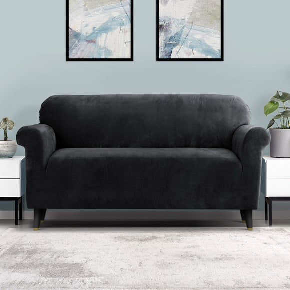 Artiss Sofa Cover Couch Covers 3 Seater Velvet Black - RnR Galore