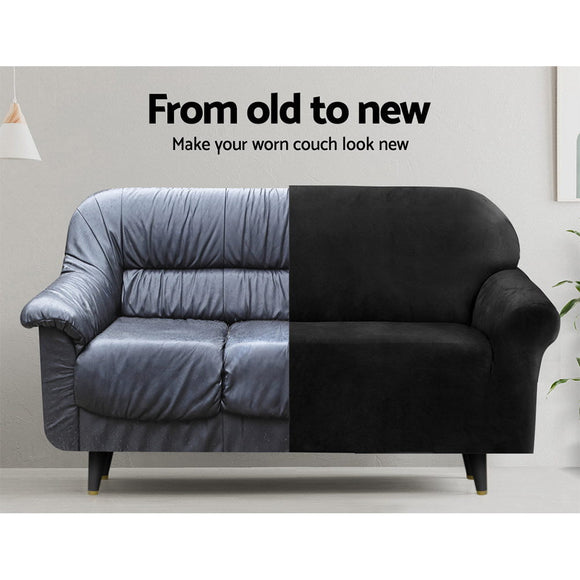 Artiss Sofa Cover Couch Covers 3 Seater Velvet Black - RnR Galore