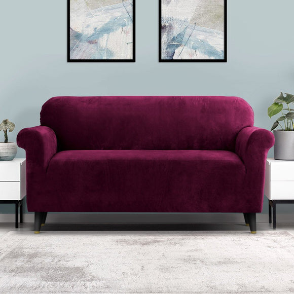 Artiss Sofa Cover Couch Covers 3 Seater Velvet Ruby Red - RnR Galore