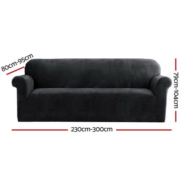 Artiss Sofa Cover Couch Covers 4 Seater Velvet Black - RnR Galore
