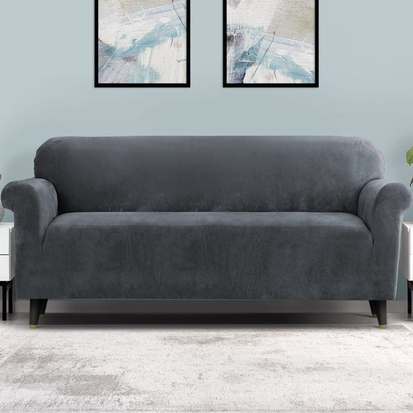 Artiss Sofa Cover Couch Covers 4 Seater Velvet Grey - RnR Galore